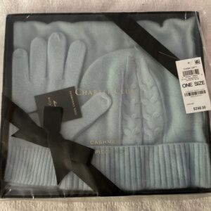 Charter Club Light Blue Cashmere Winter Set NIB